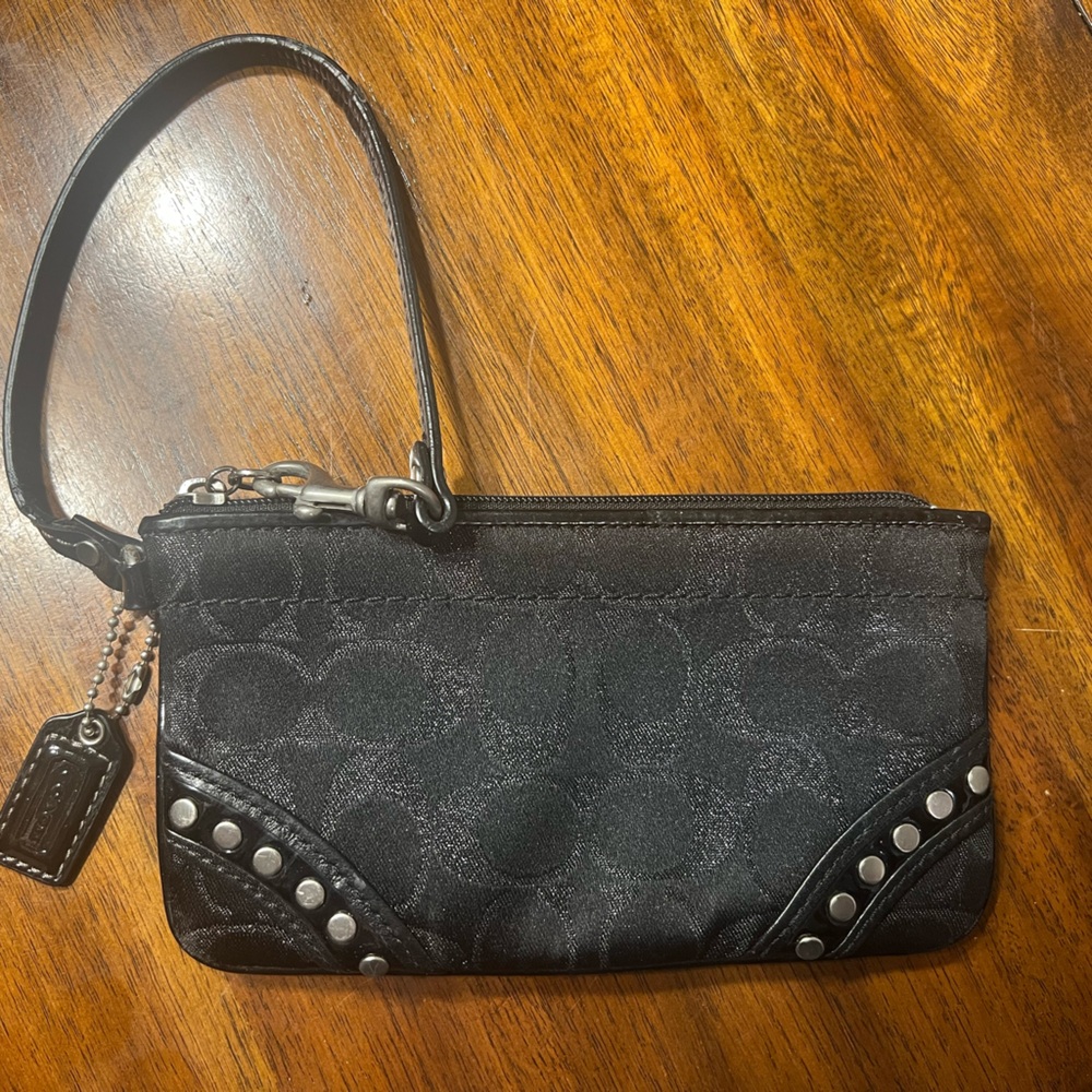 Coach Black Wristlet with Silver Studs
